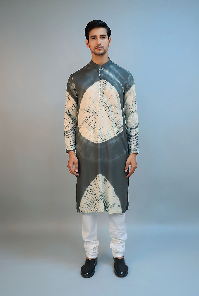 Dark Green Modal Silk Tie-Dye Kurta