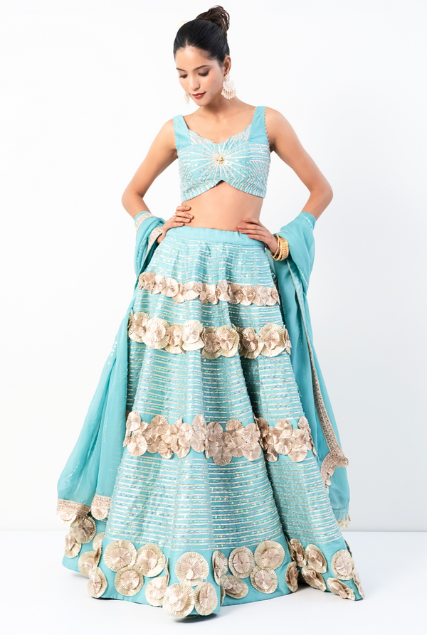 Phoolari Lehenga  | Sky Blue