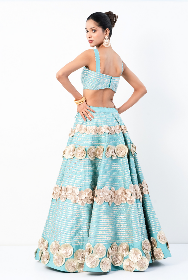 Phoolari Lehenga  | Sky Blue