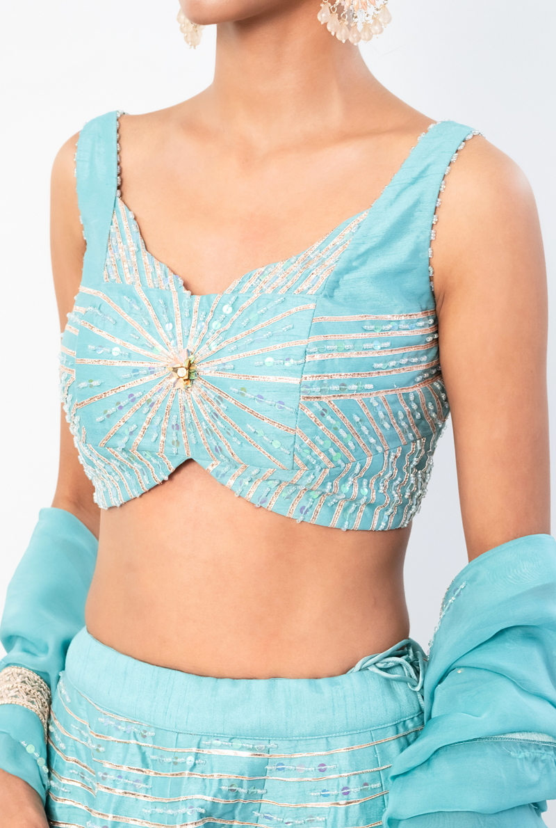 Phoolari Lehenga  | Sky Blue