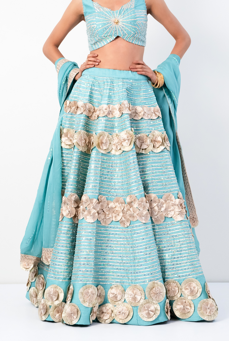 Phoolari Lehenga  | Sky Blue
