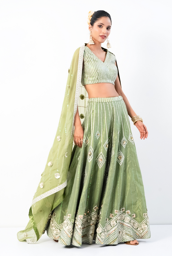 Phoolari Lehnga | light Green