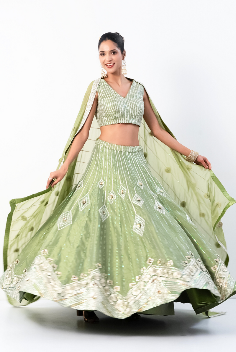 Phoolari Lehnga | light Green
