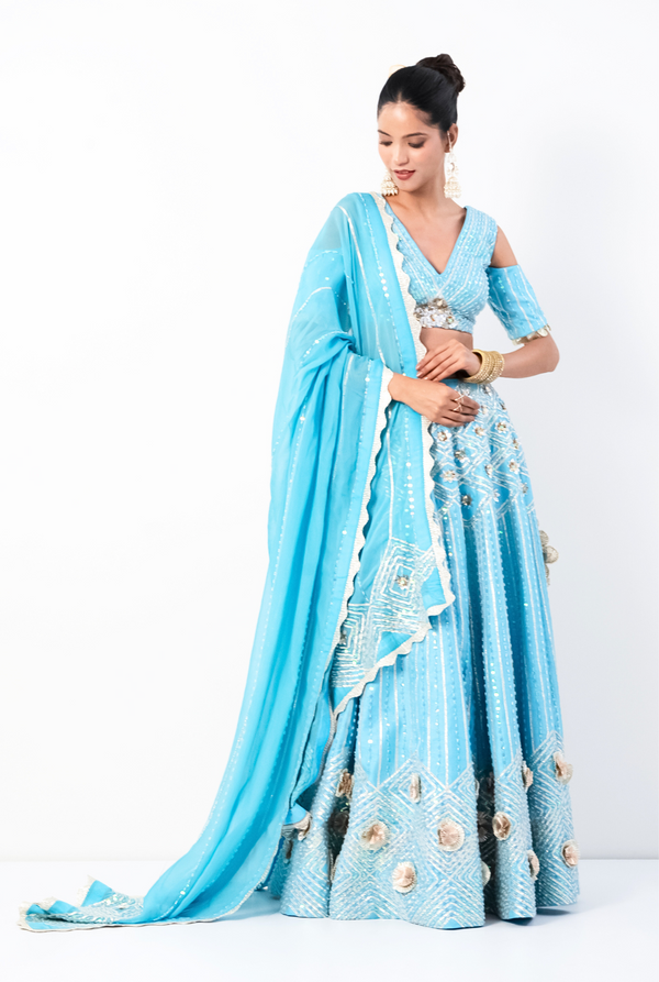 Phoolari Lehenga | Skyblue