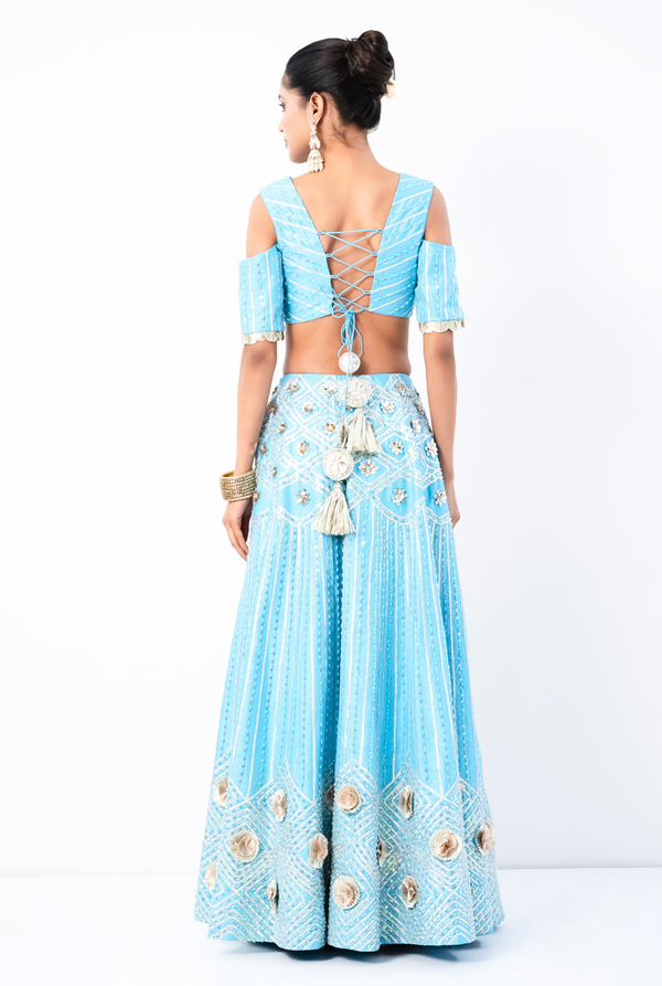 Phoolari Lehenga | Skyblue