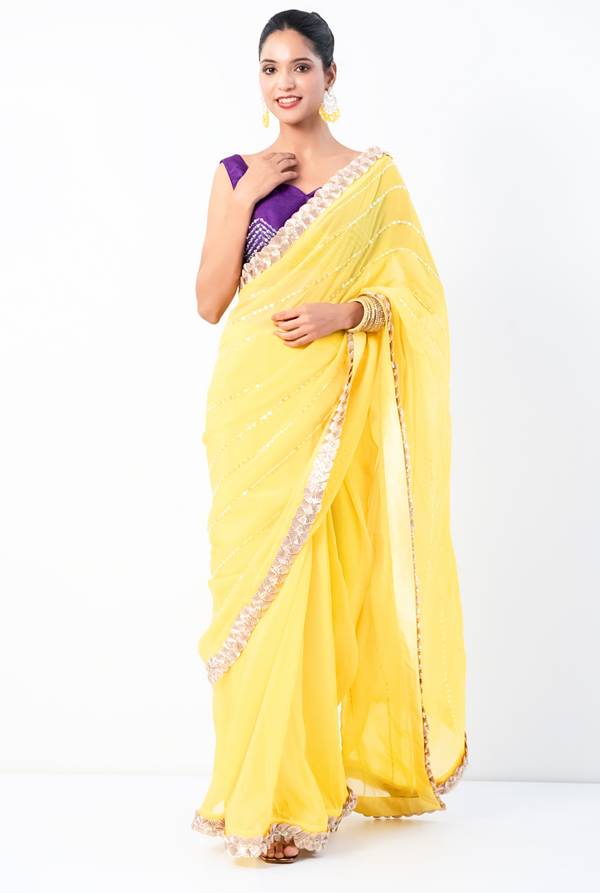 Phoolari Saree | Sun Yellow, Purple