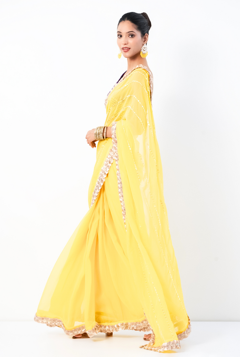Phoolari Saree | Sun Yellow, Purple
