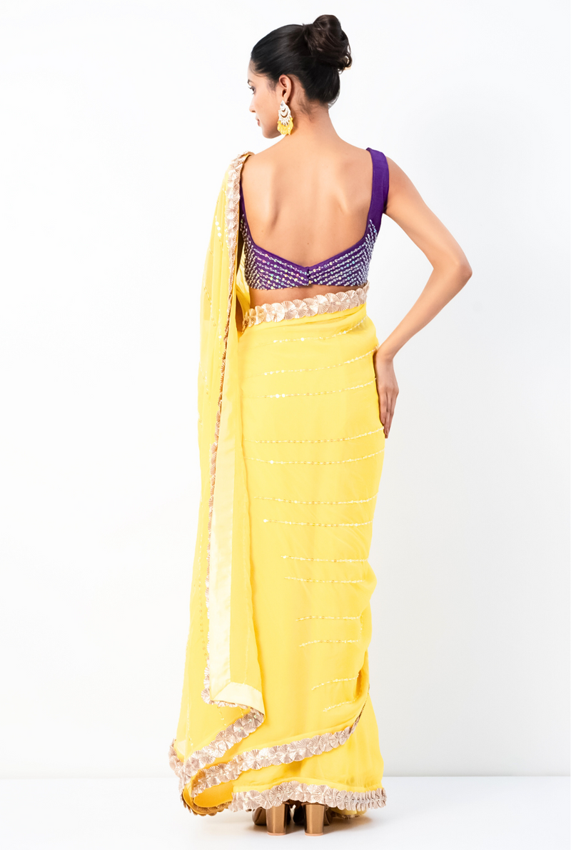 Phoolari Saree | Sun Yellow, Purple