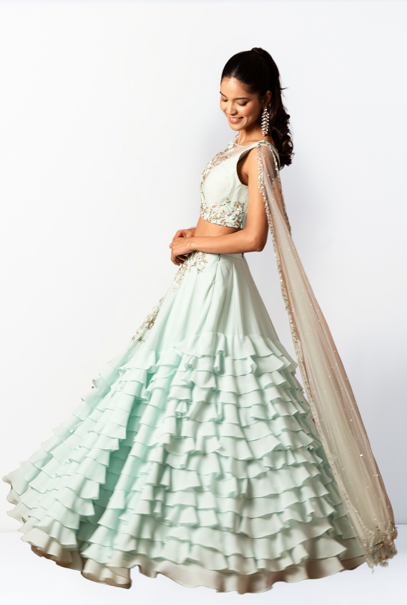 Rosa Lehenga Set | Sky Blue