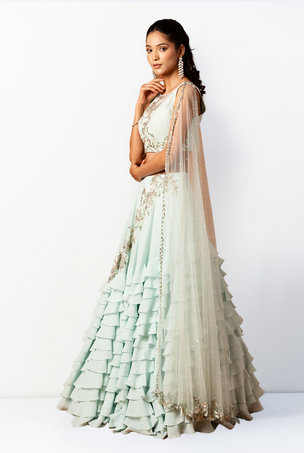 Rosa Lehenga Set | Sky Blue