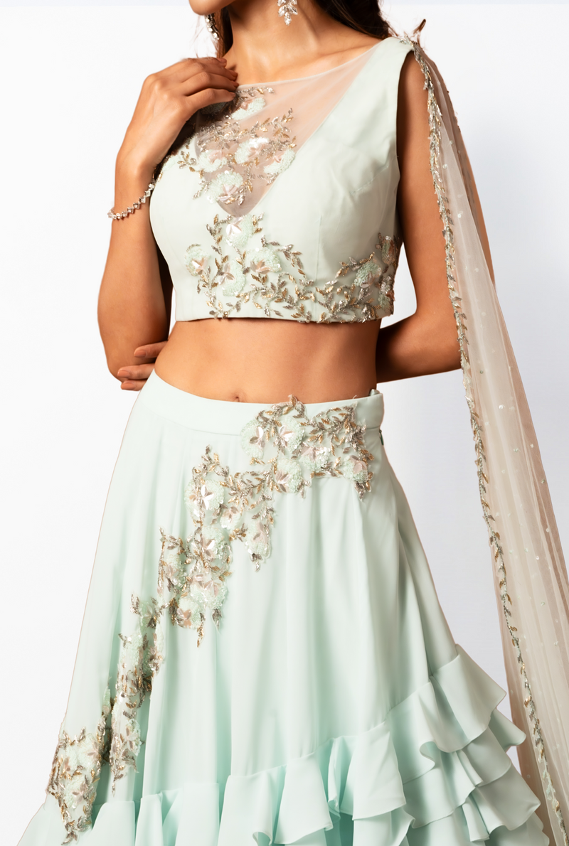 Rosa Lehenga Set | Sky Blue