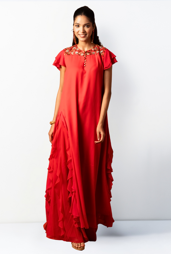 Rosa Long Kurta Set | Shades of Red