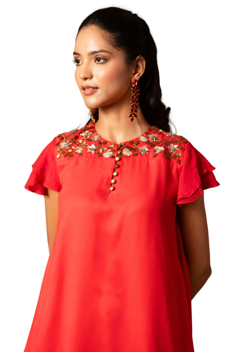 Rosa Long Kurta Set | Shades of Red