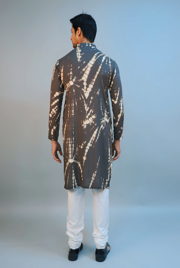 Dark Grey Silk Modal Tie-Dyed Kurta Set