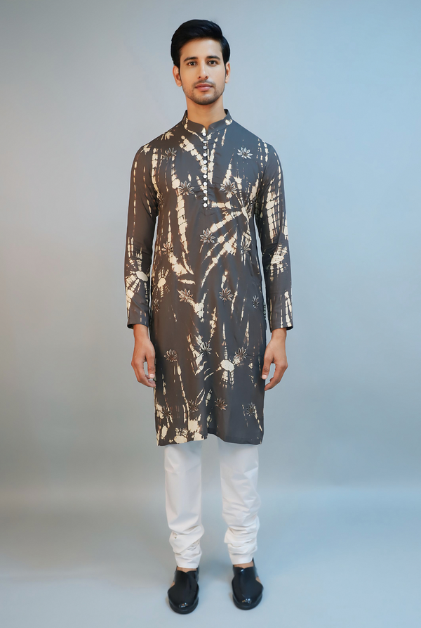Dark Grey Silk Modal Tie-Dyed Kurta Set