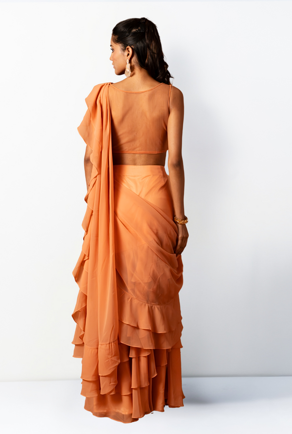 Rosa Drape Saree & Blouse | Peach