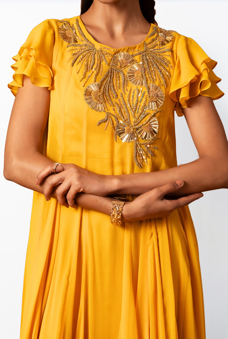 Rosa Yellow Frill Gown | Sun Yellow