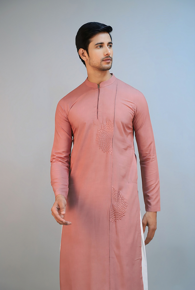 Brown Rose Modal Cotton Thread Embroidered Kurta Set