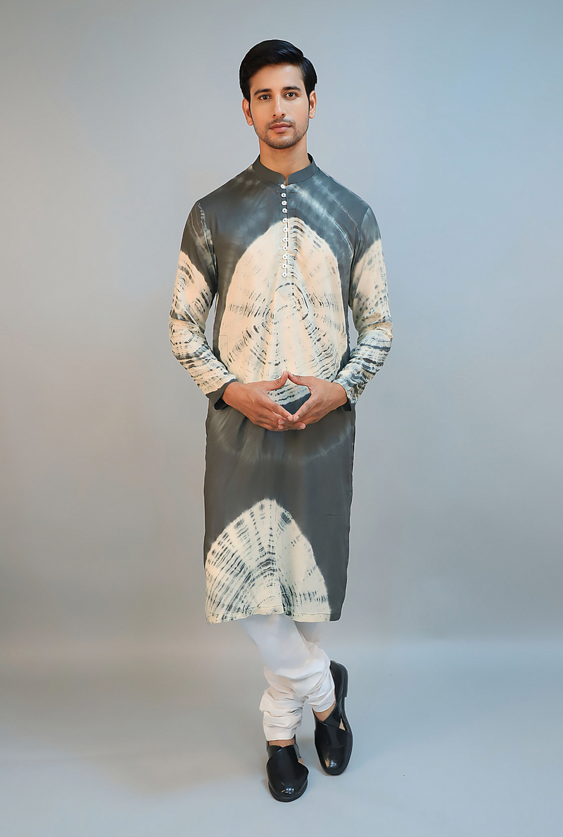 Dark Green Modal Silk Tie-Dye Kurta