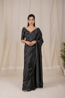 Elegant Charcoal Black Saree in Viscose Crape