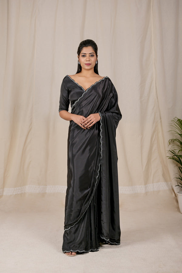 Elegant Charcoal Black Saree in Viscose Crape