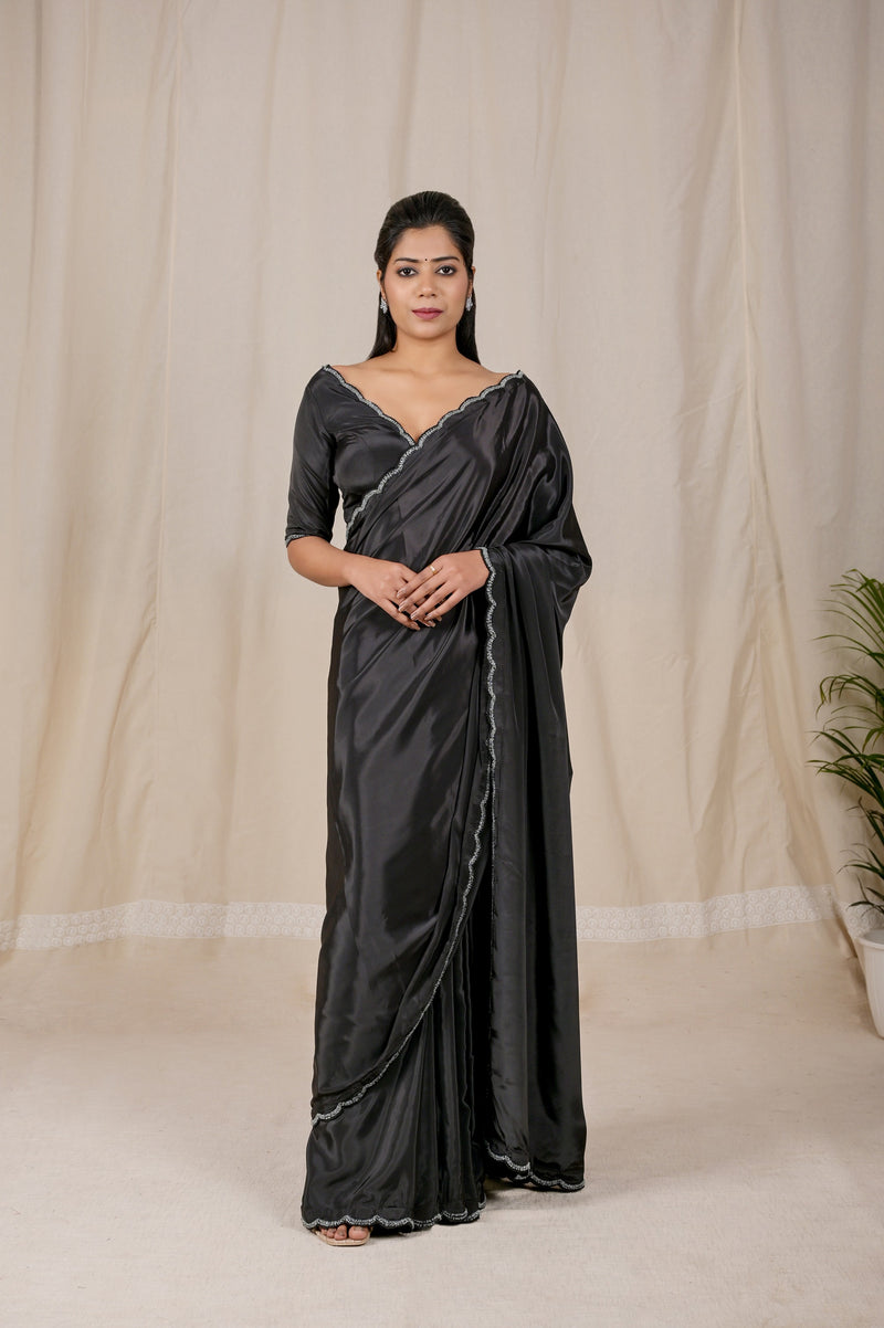 Elegant Charcoal Black Saree in Viscose Crape