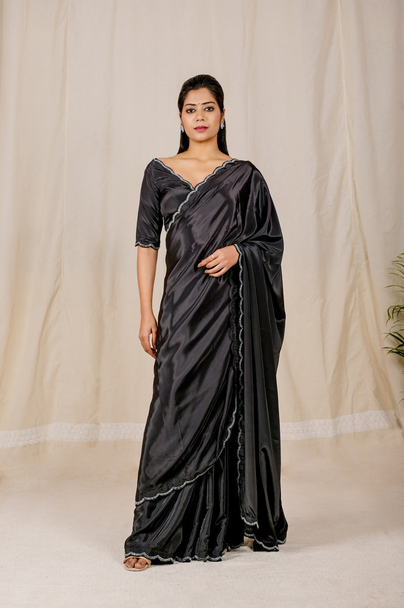 Elegant Charcoal Black Saree in Viscose Crape