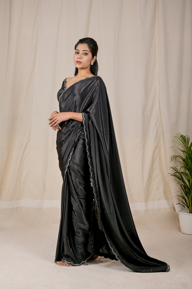 Elegant Charcoal Black Saree in Viscose Crape