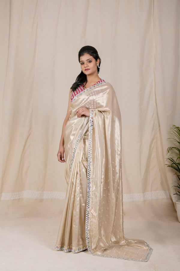 Stunning Golden Shimmer Organza Saree