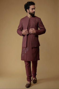 Maroon Modal Cotton Embroidered Indowestern Set