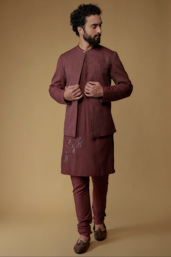 Maroon Modal Cotton Embroidered Indowestern Set