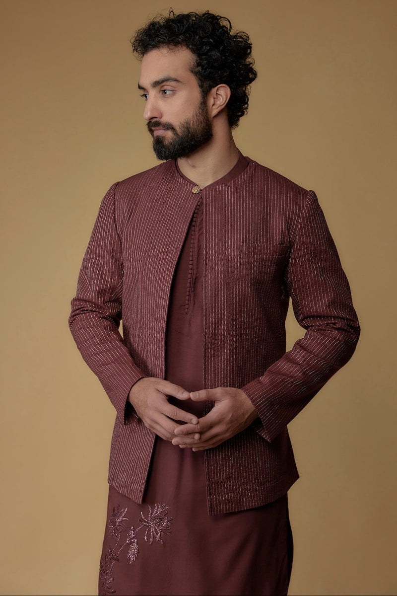 Maroon Modal Cotton Embroidered Indowestern Set