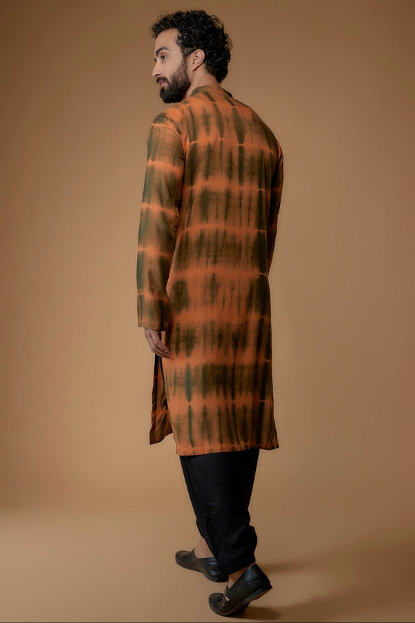 Green & Orange Silk Modal Tie-Dyed Kurta Set