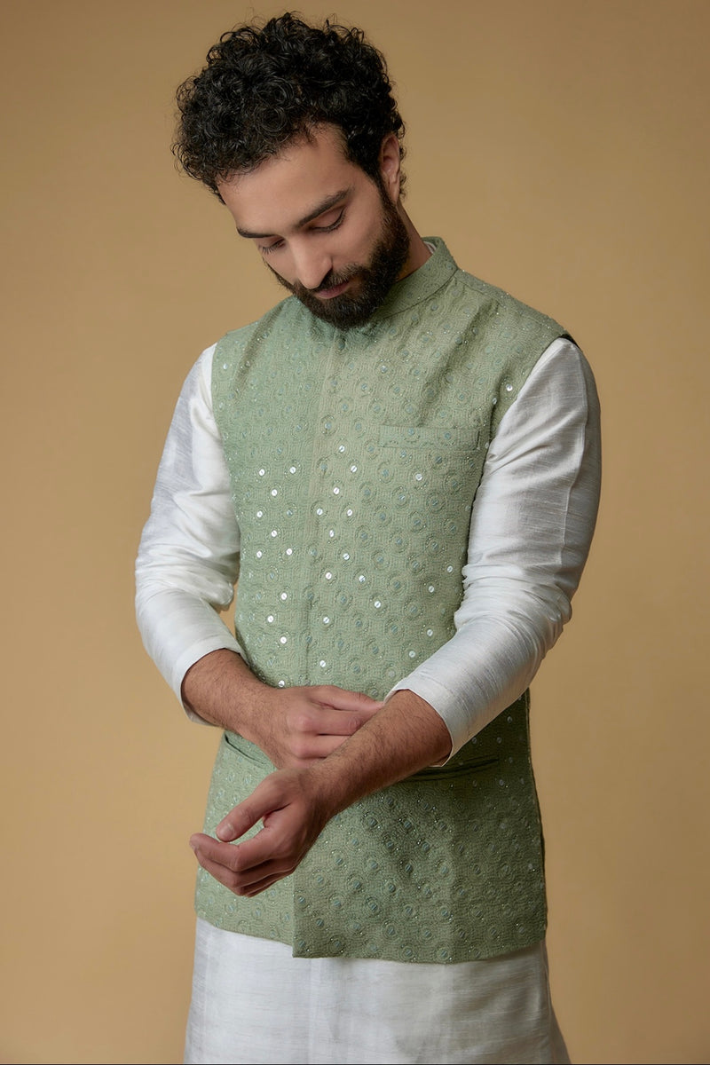 Light Green Cotton Lurex Block Printed Kurta