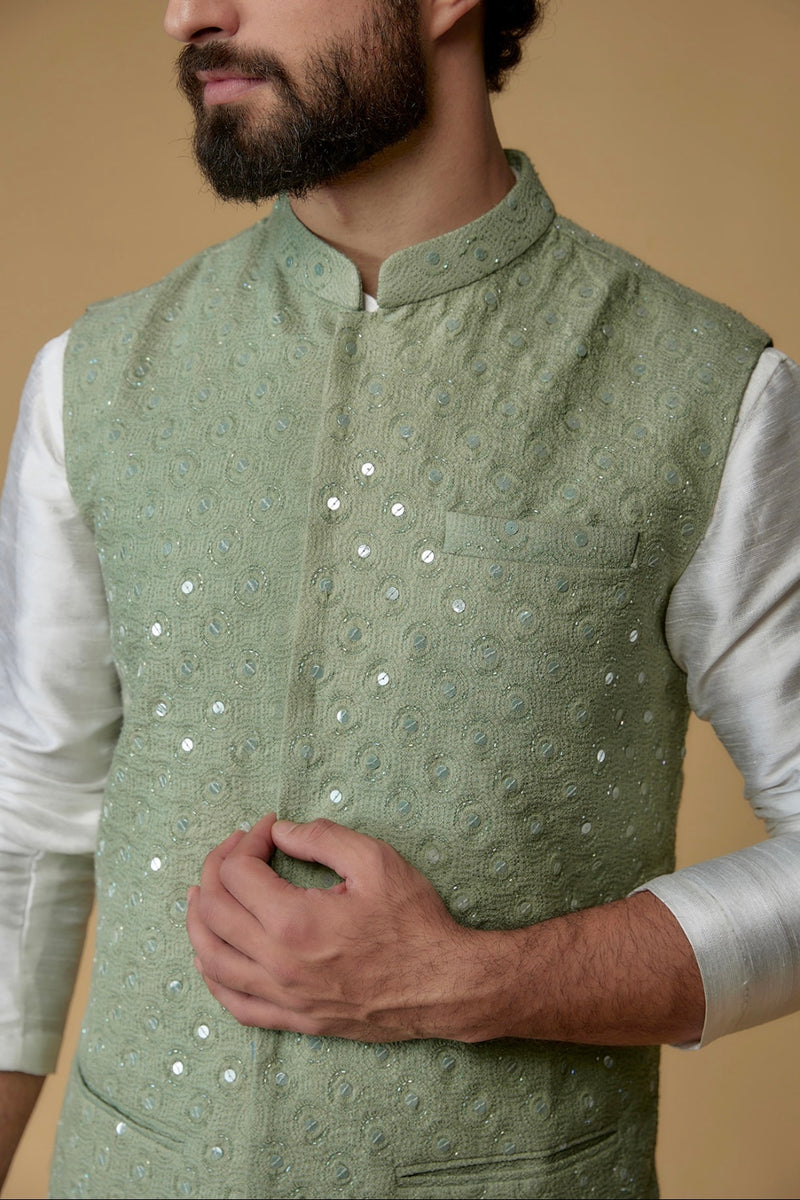 Light Green Cotton Lurex Block Printed Kurta