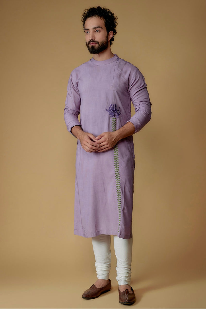 Lavender Modal Cotton Thread Embroidered Kurta Set