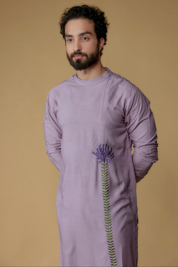 Lavender Modal Cotton Thread Embroidered Kurta Set