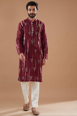 Maroon Silk Modal Tie-Dye Kurta Set