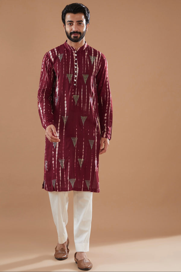 Maroon Silk Modal Tie-Dye Kurta Set