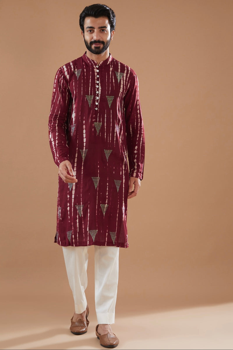 Maroon Silk Modal Tie-Dye Kurta Set