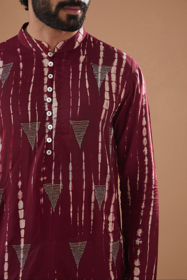 Maroon Silk Modal Tie-Dye Kurta Set