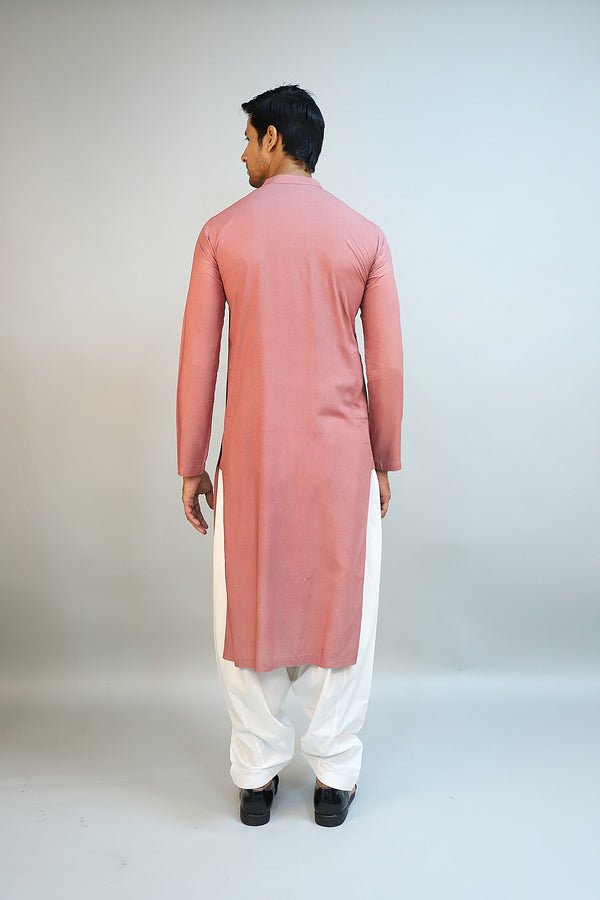 deep mauve kurta set with thread embroidery