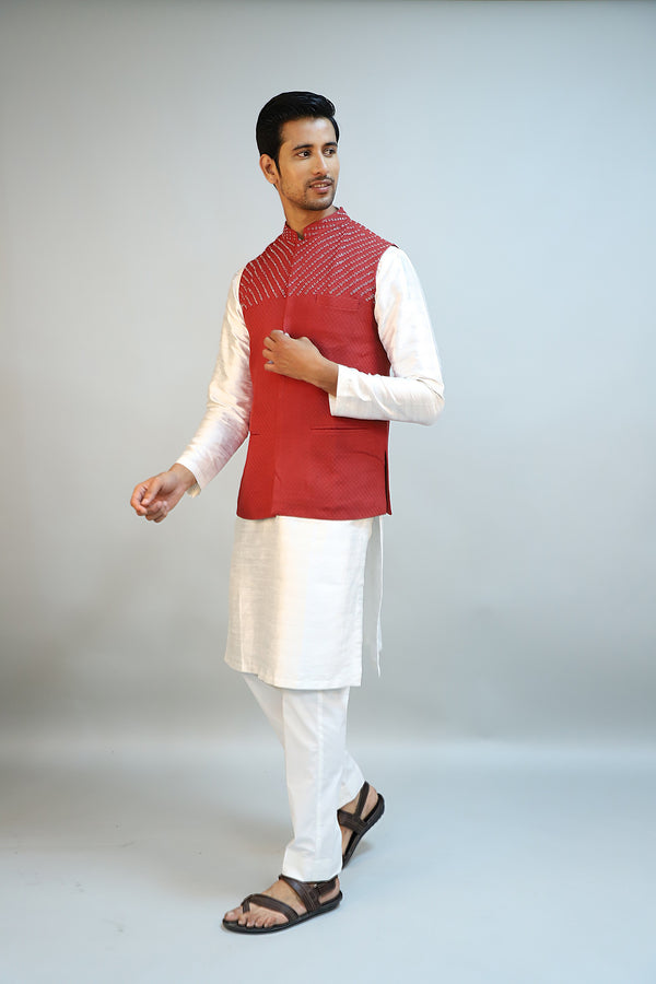 Fire Brick Red Bandhgala