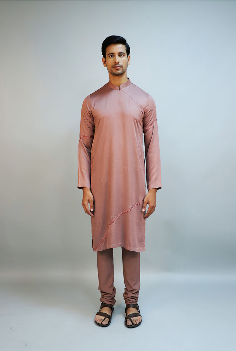 Deep Mauve Modal Silk Thread Embroidered Kurta Set