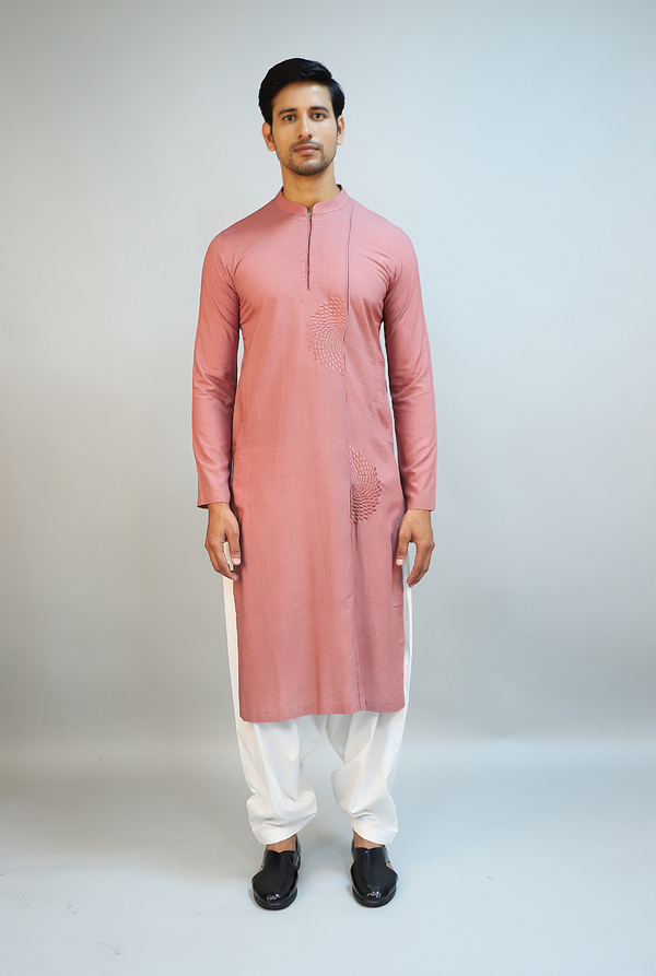 Brown Rose Modal Cotton Thread Embroidered Kurta Set