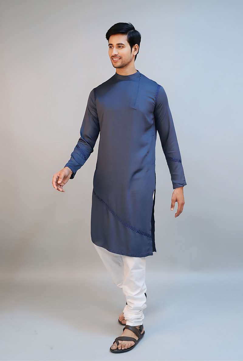 Deep Navy Blue Modal Silk Kurta Set
